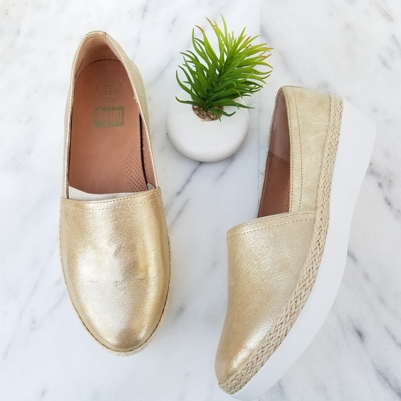 Fitflop Shoes - NEW FITFLOP Casa Loafers Gold Leather Espadrille